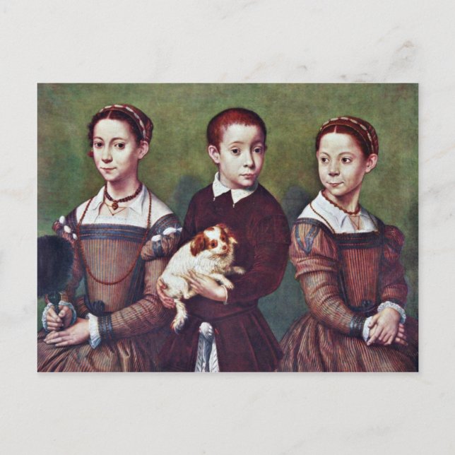 Cartão Postal Três Crianças Com Cão Por Anguissola Sofonisba (Frente)