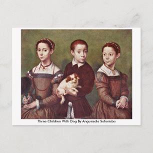 Cartão Postal Três Crianças Com Cão Por Anguissola Sofonisba