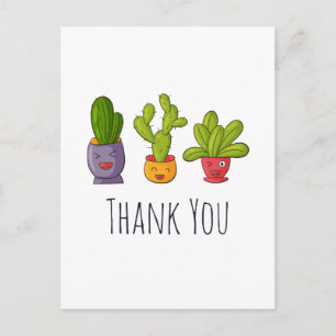 Cartão Postal Três Cute Cactus em Vasos de Flores Divertido Obri