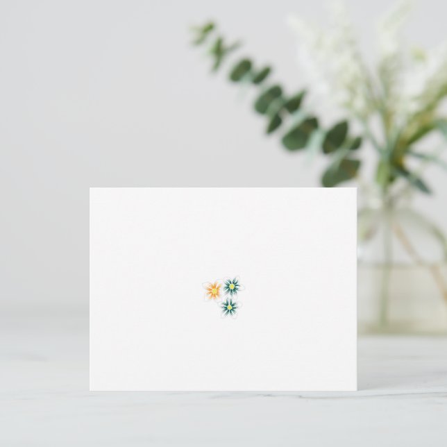 Cartão Postal três flores com pétalas verdes e laranja (Em pé/Frente)