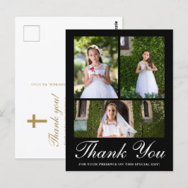 Cartão Postal Três Fotos com Cruz Primeira Comunhão Preto