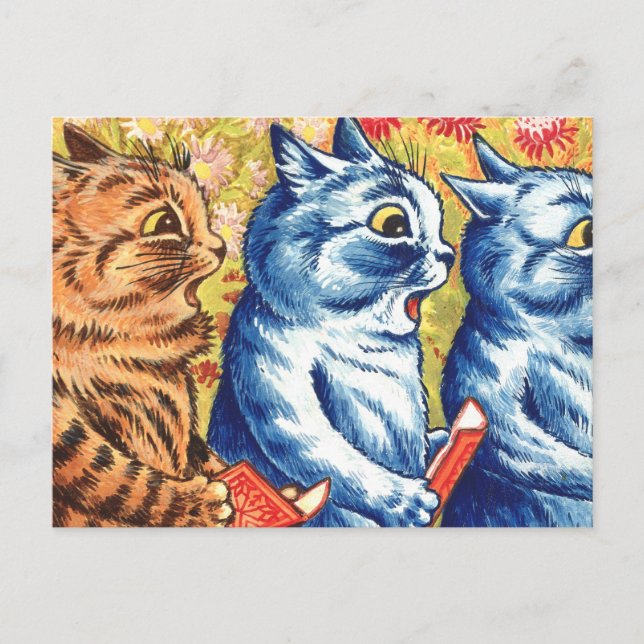 Cartão Postal Três Gatos Cantando Por Louis Wain (Frente)
