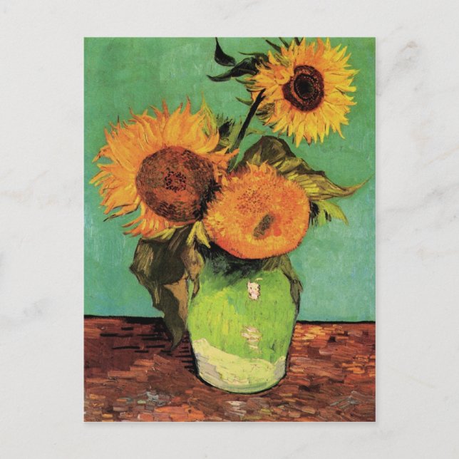 Cartão Postal Três girassóis em um vaso por Van Gogh (Frente)
