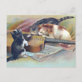 Cartão Postal Três Kittens e uma Ilustração de Vintage ao Violão