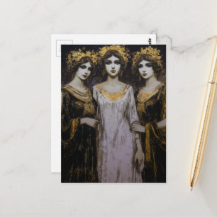 Cartão Postal Três lindas mulheres vintage com ouro