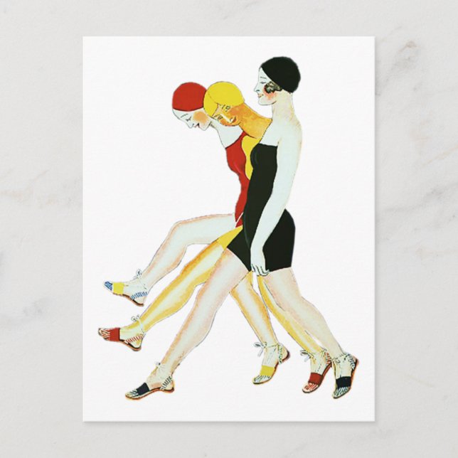 Cartão Postal Três Meninas Andando - Ilustração 1920 (Frente)