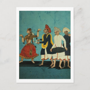 Cartão Postal Três músicos e uma garota dançando, Tanjore, Tamil