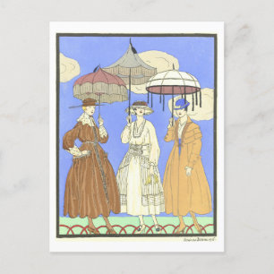 Cartão Postal Três Parasóis Vintage Fashion Plate