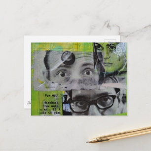 Cartão Postal Três Pares de Olhos Olhando Colagem de Mídia Mista
