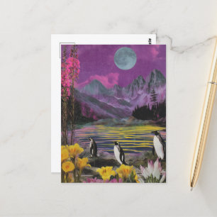 Cartão Postal Três peguins Surreal Mídia mista