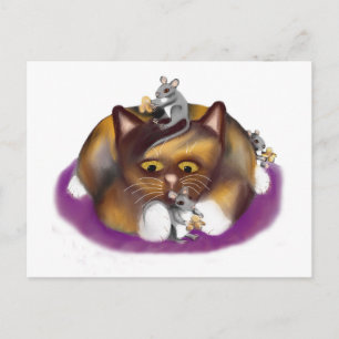 Cartão Postal Três ratos felizes e seu amigo da chita