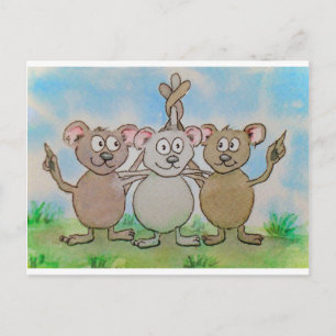 Cartão Postal Três Ratos Unidos São Família Amiga