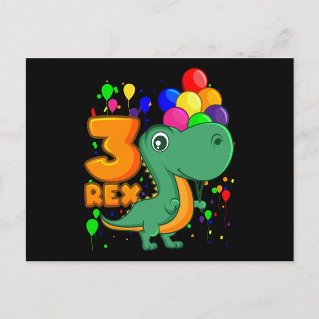 Cartão Postal Três REX 3 anos aniversário de 3 anos Dino (Frente)