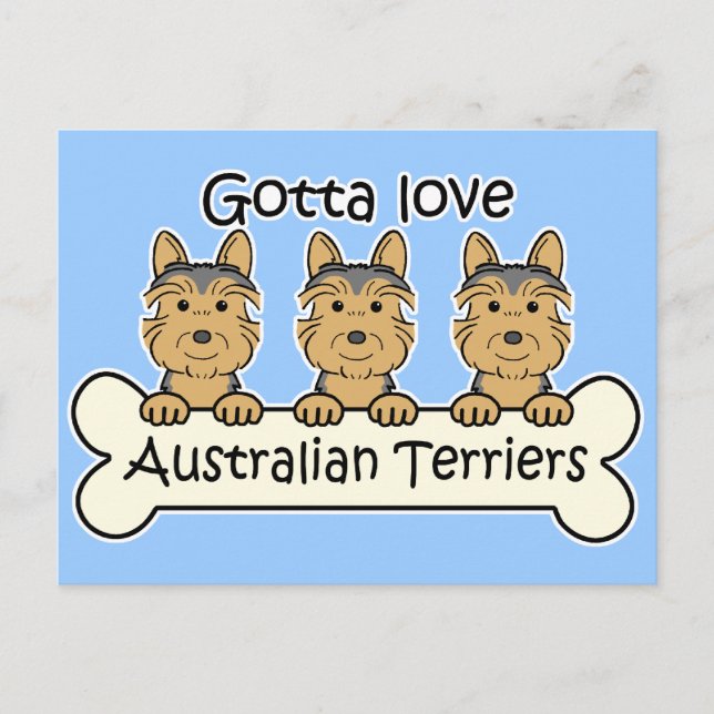 Cartão Postal Três Terriers australianos (Frente)