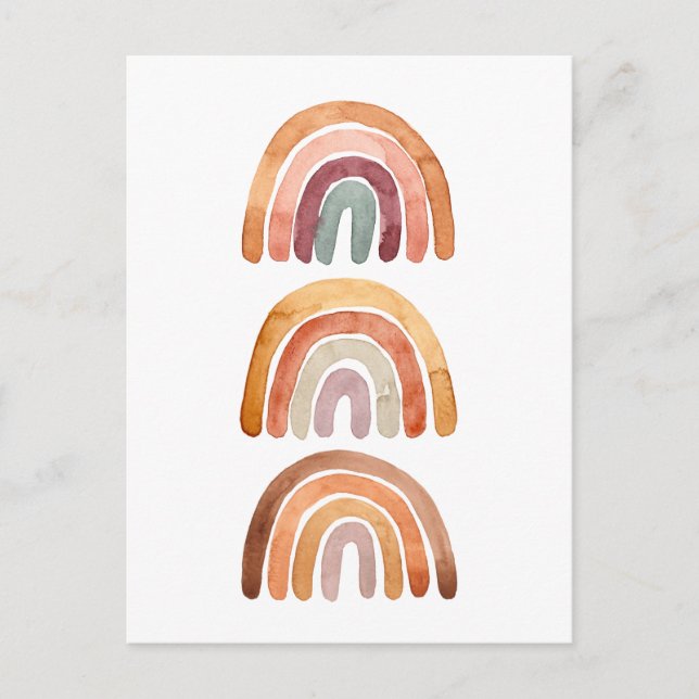Cartão Postal Três Watercolor Terne Modern Boho Rainbow  (Frente)