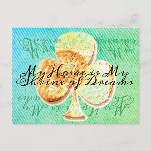 Cartão Postal Trevo amarelo e canvas verde com o seu texto (Frente)