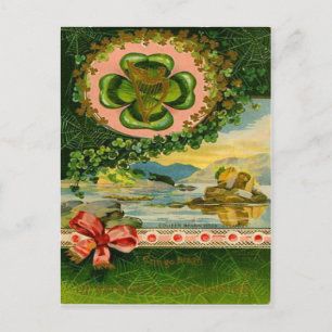 Cartão Postal Trevo de Quatro Folhas Vintage Dia de São Patrício