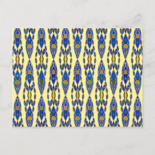 Cartão Postal Tribal Batik - Azul de Aço, Cinza e Amarelo