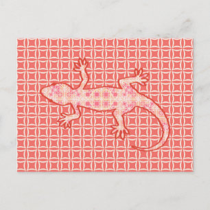 Cartão Postal Tribal batik Gecko - cor-de-rosa e creme
