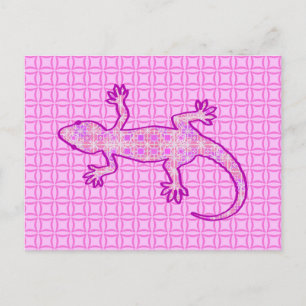 Cartão Postal Tribal batik Gecko - orquídea e casca rosa