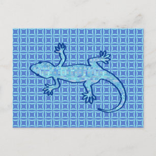 Cartão Postal Tribal batik Gecko - pasta azul denim