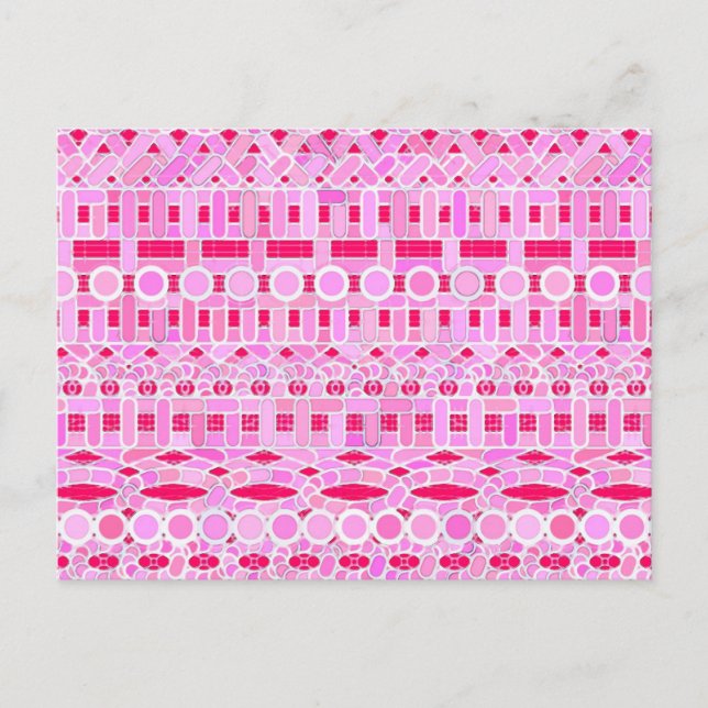 Cartão Postal Tribal Batik - tons cor-de-rosa (Frente)