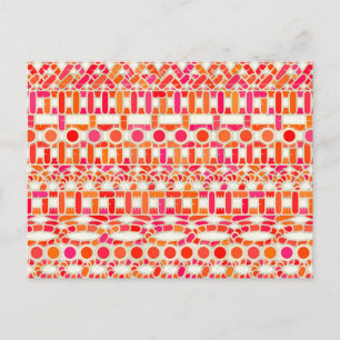 Cartão Postal Tribal Batik - tons de laranja e rosa
