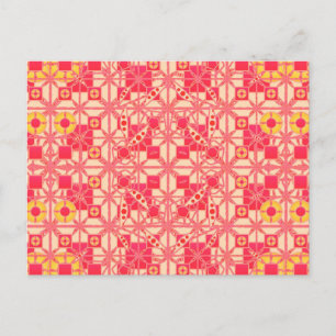 Cartão Postal Tribal Batik - tons de rosa coral