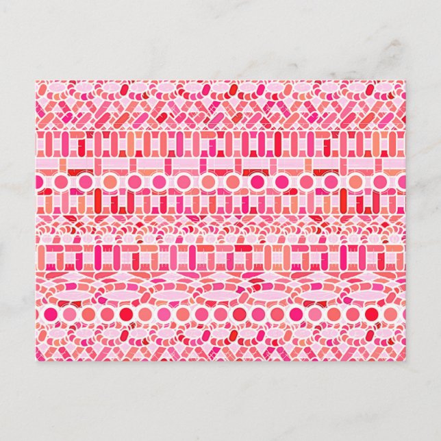 Cartão Postal Tribal Batik - tons de rosa e coral (Frente)