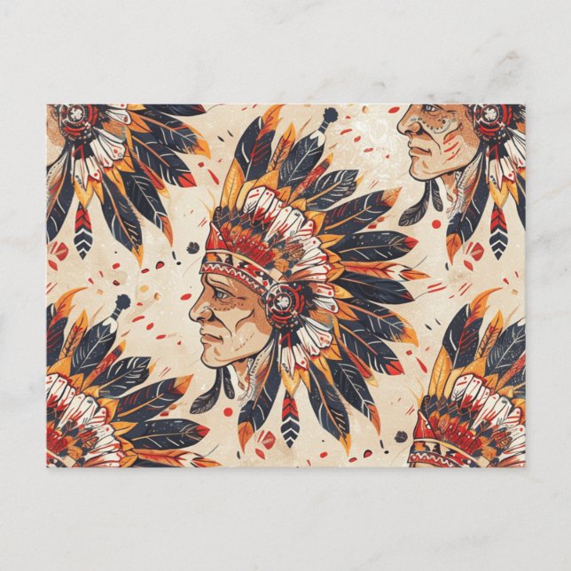 Cartão Postal Tribo de Arte Étnica do Headdress Nativo Americano (Frente)