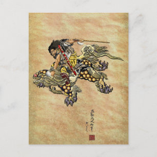 Cartão Postal Tributo a Hokusai - Shoki Riding Shishi Lion