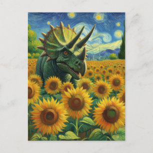 Cartão Postal Triceratops Dino no Campo de Girassol Van Gogh
