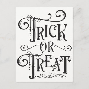 Cartão Postal Trick or Treat Tipografia Vintage Halloween