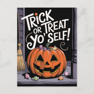 Cartão Postal Trick or Treat Yo'Self Abóbora Divertida de Hallow
