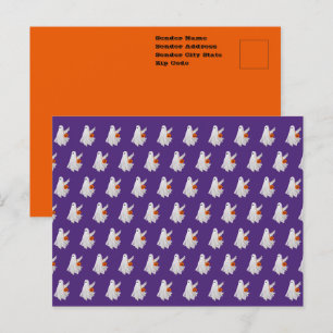 Cartão Postal Trick Ou Tratando Fantasma Com Balde De Doces De A