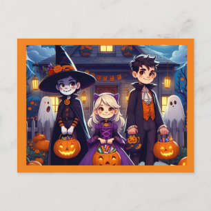 Cartão Postal Trick ou Tratar Crianças de Halloween