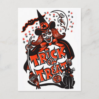 Cartão Postal Trick ou Treat Witch Halloween (vintage)