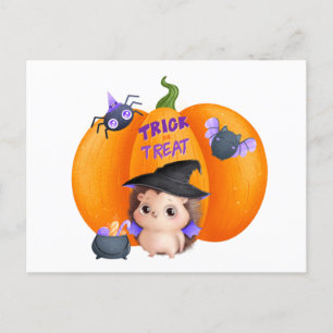 Cartão Postal Trick ou Treine a Abóbora do Halloween e o Chapeuz