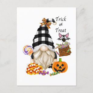 Cartão Postal Trick ou Treine o Halloween Gnomo