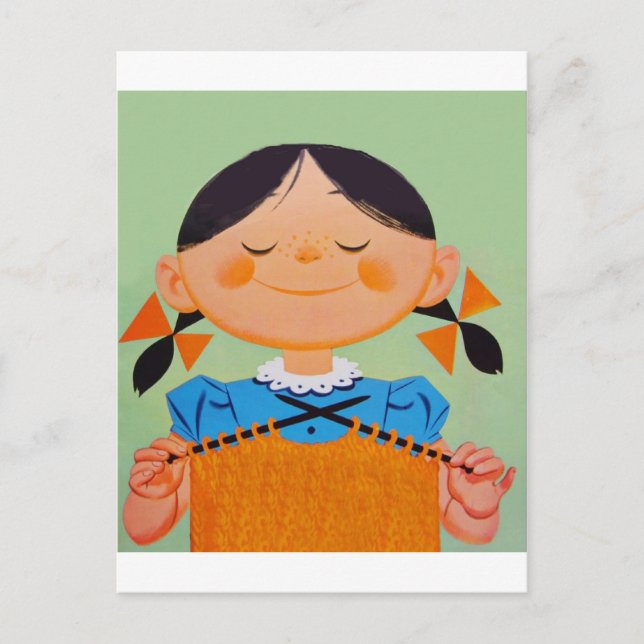 Cartão Postal Tricô Vintage Retro Girl (Frente)