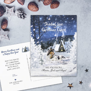 Cartão Postal Tricolor Collie & Lambs na Noite de Neve - Férias