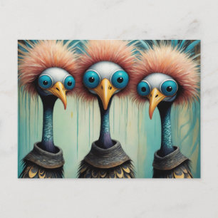 Cartão Postal Trio Adorável de Aves Engraçadas