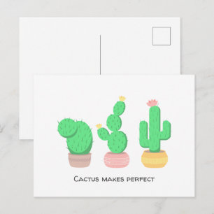 Cartão Postal Trio de Cactus Deserto Moderno Boho Texto Personal