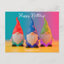 Cartão Postal Trio de Figuras de Gnome de Cerâmica Brilhante com