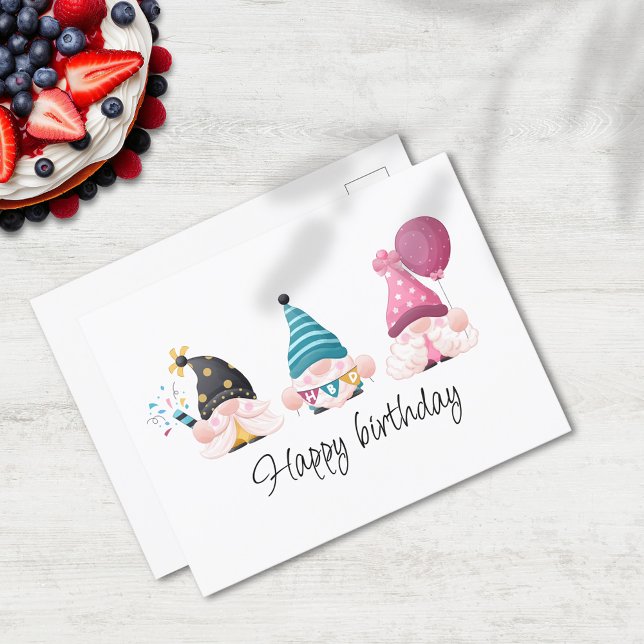 Cartão Postal Trio de Gnomo Mínimo de Feliz Aniversário (Criador carregado)