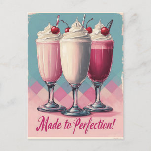 Cartão Postal Trio de Milkshake Retroativo com Cerejas e Creme