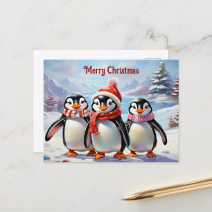Cartão Postal Trio Penguin de Férias Whimsical