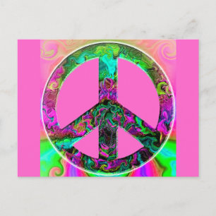 Cartão Postal Trippy Pink Peace Sign