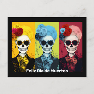 Cartão Postal Triptych do Dia de Muertos Calavera Catrina