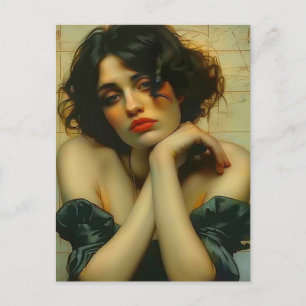 Cartão Postal Triste mulher com as mãos no rosto Mídia mista